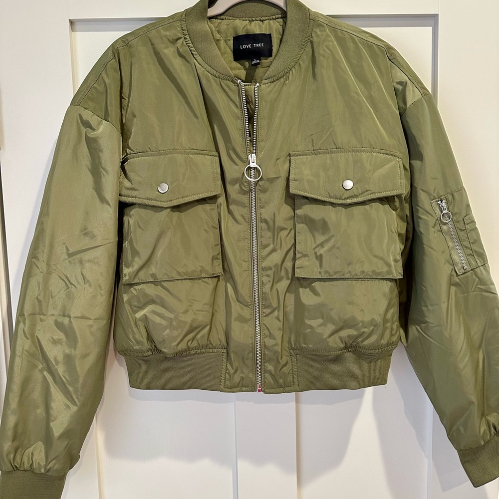 LOVE TREE OLIVE BOMBER JACKET